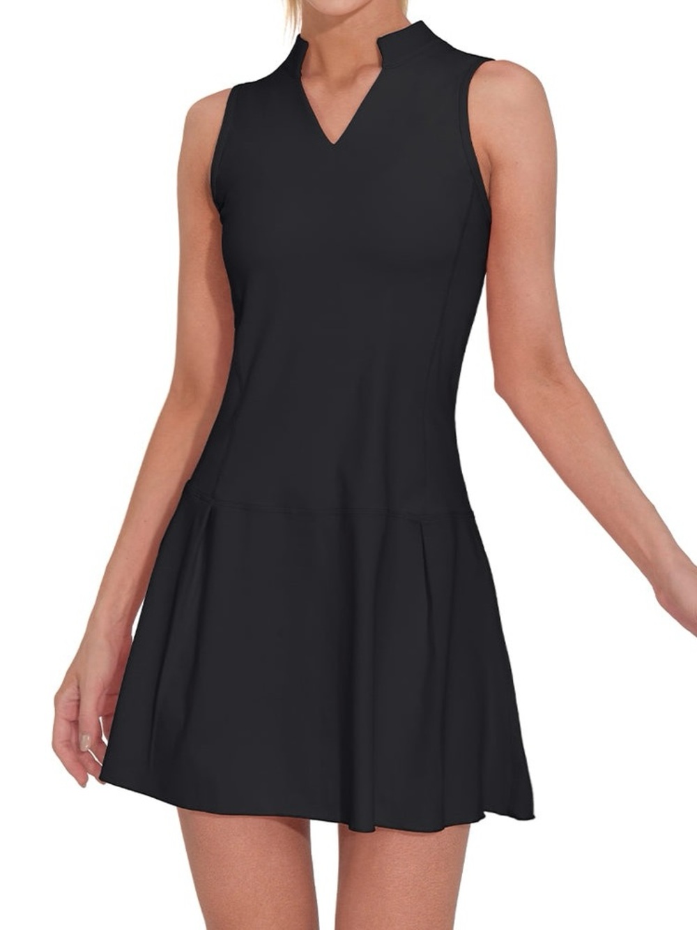 Sleeveless Black Notch-Neck Mini Dress